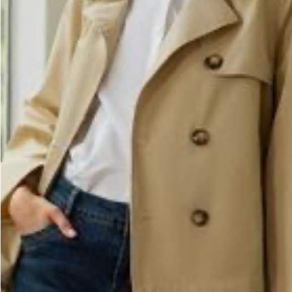 STYLEWE Tan Trench Coat with Notched Lapel and Hip Length - Picture 2 of 3
